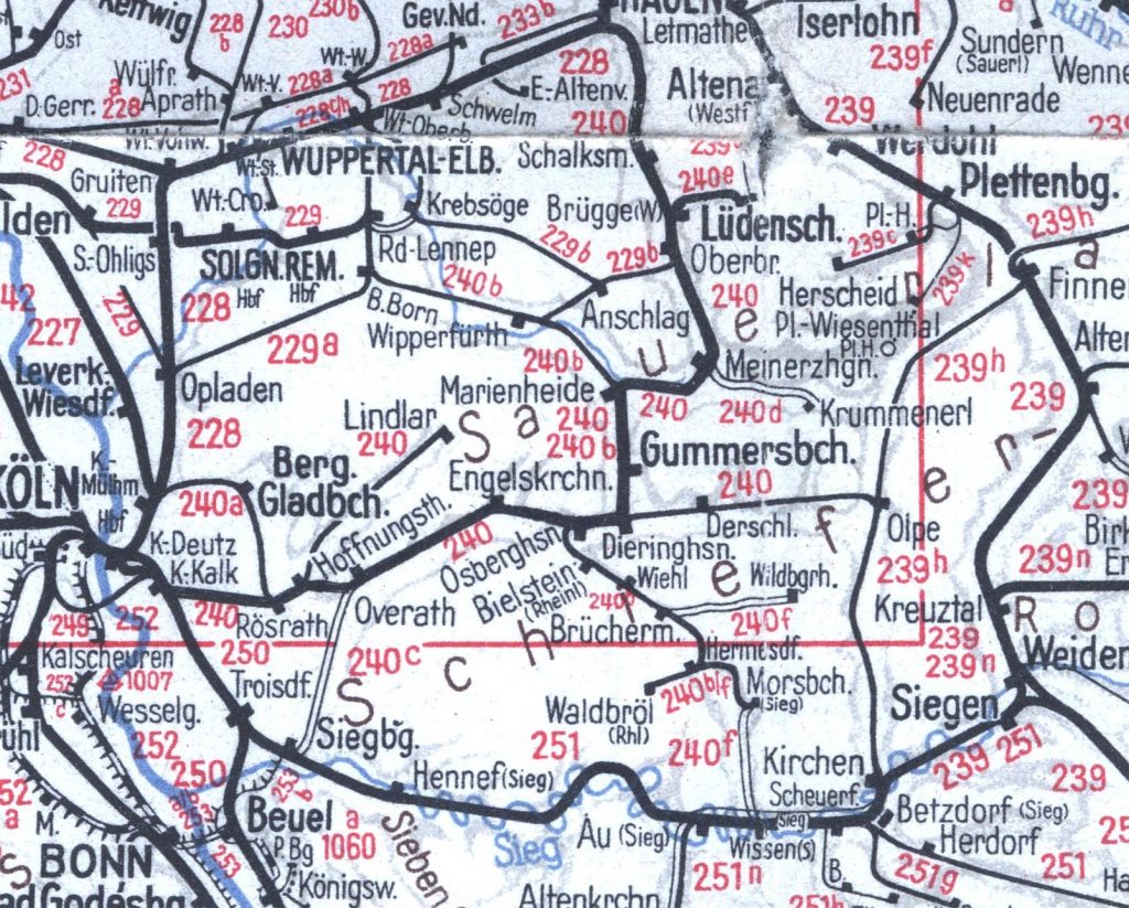Streckenkarte des Bergischen Landes 1964